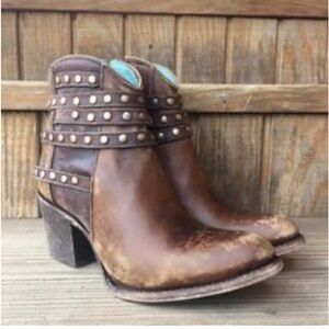 CORRAL C 2993 Handcrafted Boots Brown HARNESS & STUDS ANKLE Western BOOT 7.5